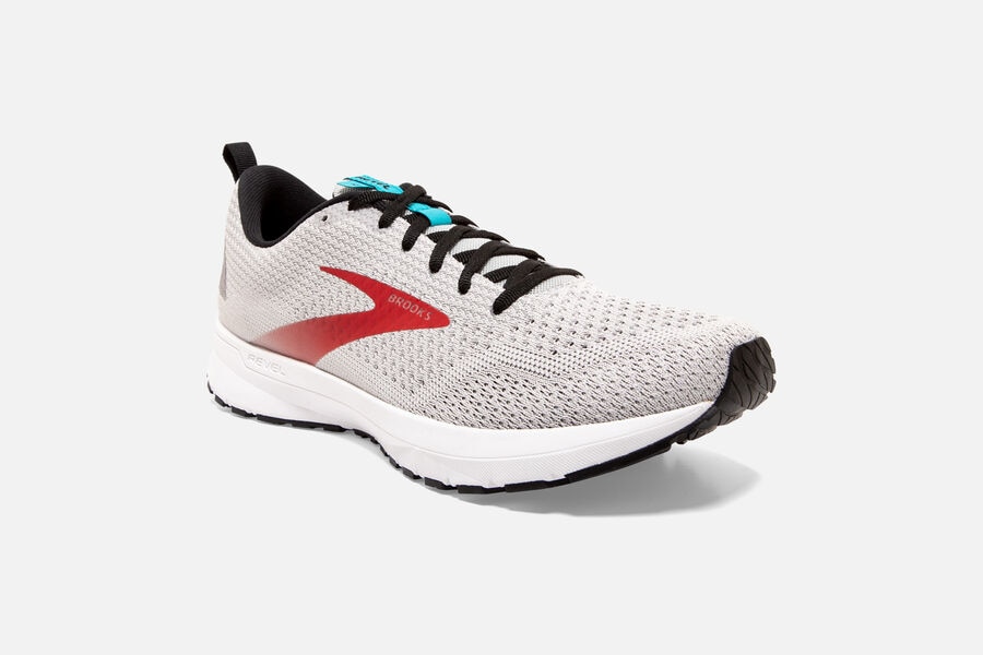 Brooks Running Shoes - Revel 4 Road Mens - Grey/Red - ZHS-935120